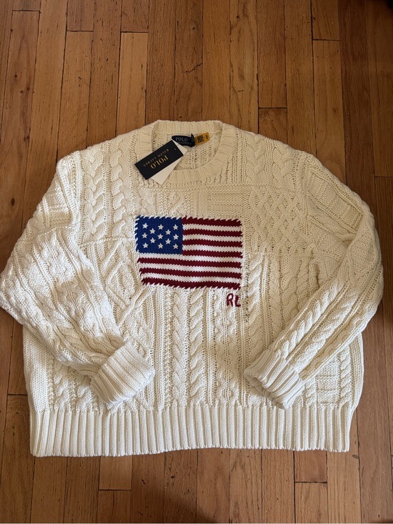 Ralph Lauren Sweaters - Polo by Ralph Lauren Cream Cable-Knit Sweater with American Flag USA
